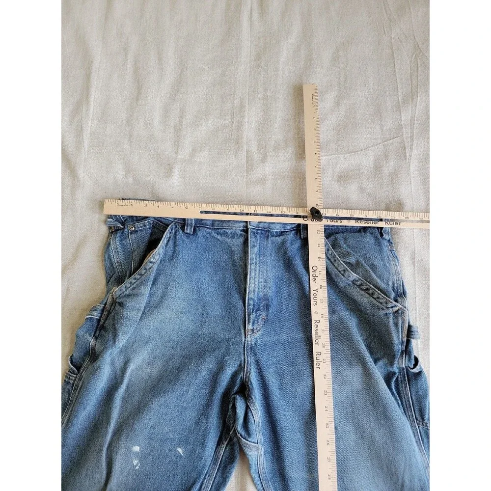 Duluth Mens Jeans 42x30 High Rise Medium Blue‎ Farmer Work Spatter Paint READ